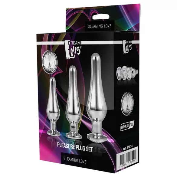 Gleaming Love - anal topp‑pluggsats (silver, 3‑delad)