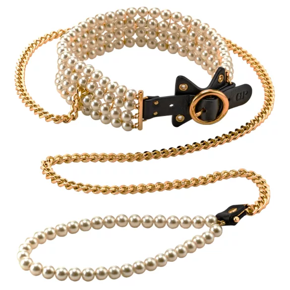 Allure - halsband med pärlor och koppel - svart