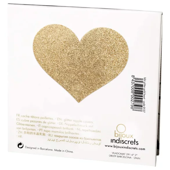 Bijoux Indiscrets Flash - glittriga hjärtformade bröstvårtsklistermärken (guld)