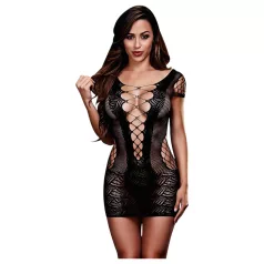 Baci - negligee med snörning kort ärm nät svart S-L