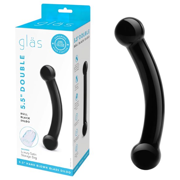 / GLAS - glas dubbel dildo (svart)