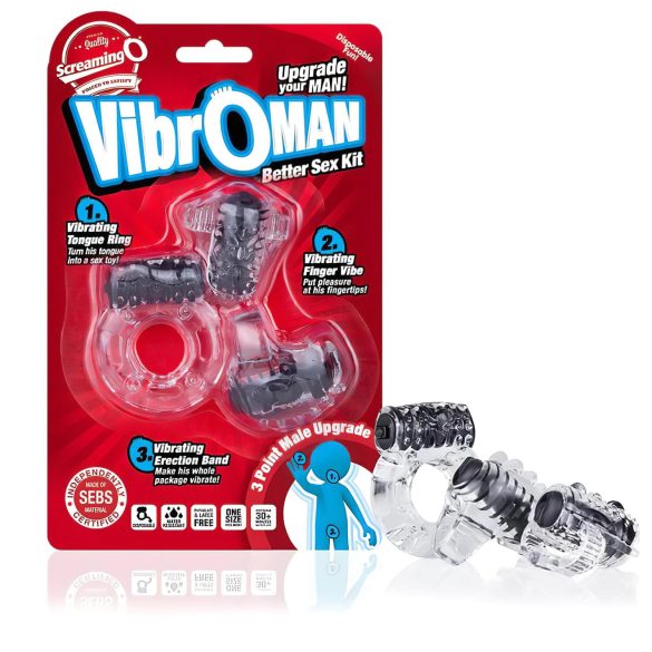 Screaming Vibroman - vibrerande penisring-set (svart)
