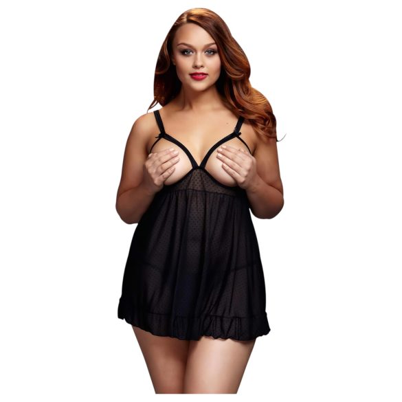 BACI Plus Storlek - öppen prickig babydoll - svart (XL-XXL)