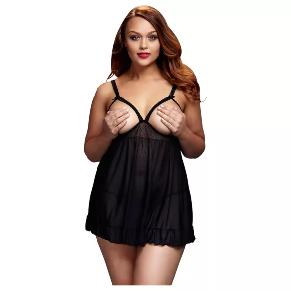 BACI Plus Size - öppen, prickig, svart babydoll (XL-XXL)