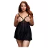 BACI Plus Size - öppen, prickig, svart babydoll (XL-XXL)