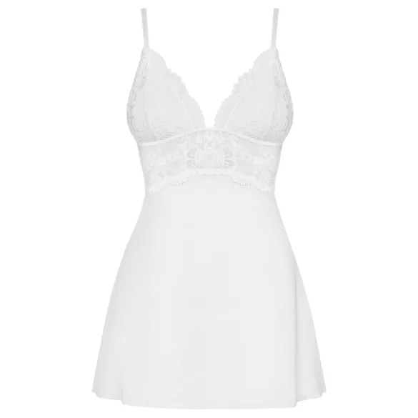 Obsessive - babydoll med spets och stringtrosa - vit - L/XL