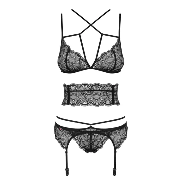 Obsessive Frivolla - Sensuell spetsunderklädesset (svart) - L/XL