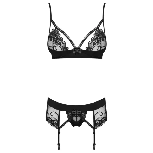 Obsessive Wonderia - underklädesset med broderad spets - svart