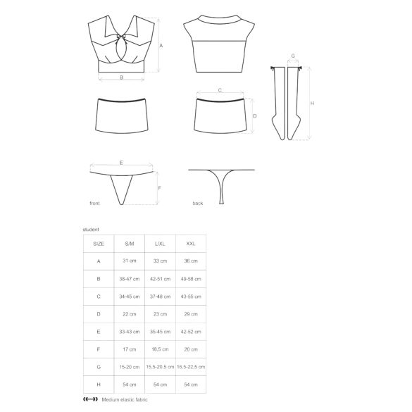 Obsessive - studentkostym för kvinnor - 5-delad set - rolldress