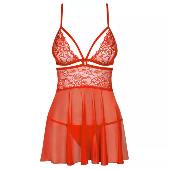 Obsessive - babydoll med spets och stringtrosa - röd - XXL