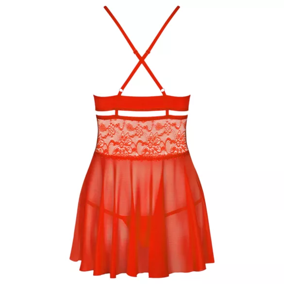 Obsessive - babydoll med spets och stringtrosa - röd - XXL