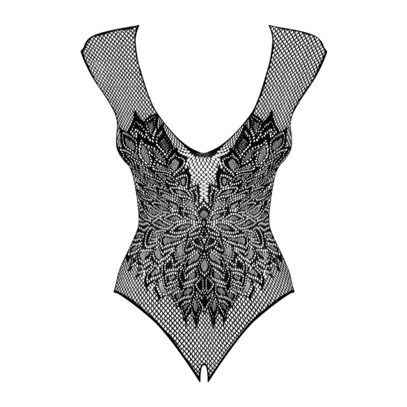 Obsessive - kroppsnät body med öppning och änglavingar - svart - XL/XXL