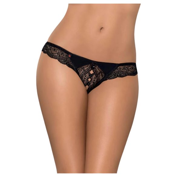Obsessive Miamor - Öppen spetsstring med stenar för kvinnor (svart) - L/XL
