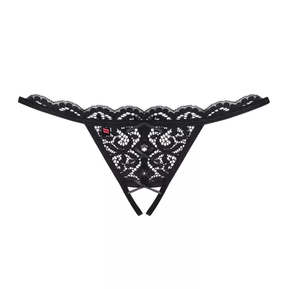 Obsessive - stringtrosa med rosett - öppen spets - svart - L/XL