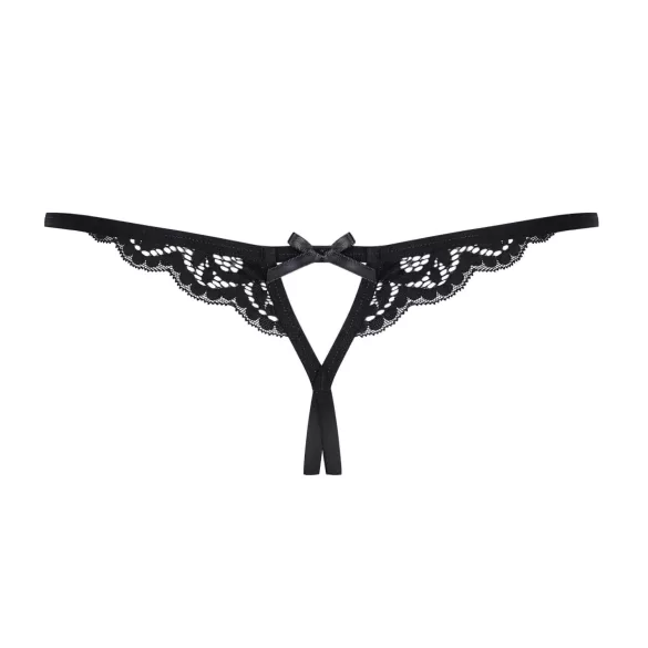 Obsessive - stringtrosa med rosett - öppen spets - svart - L/XL