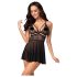 Obsessive 838-BAB-1 - transparent, spets babydoll set (svart) - L/XL