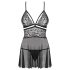 Obsessive 838-BAB-1 - transparent, spets babydoll set (svart) - L/XL