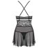 Obsessive 838-BAB-1 - transparent, spets babydoll set (svart) - L/XL