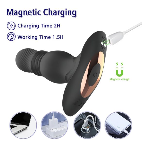 Aixiasia Roy - uppladdningsbar analstötsvibrator med fjärrkontroll - svart