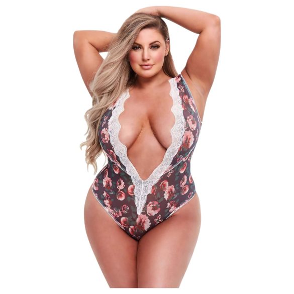 Baci - bodysuit plus size - blommig spets - svart