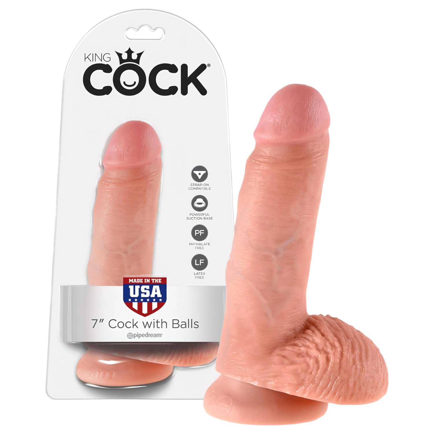King Cock - dildo med pung - 18 cm - beige