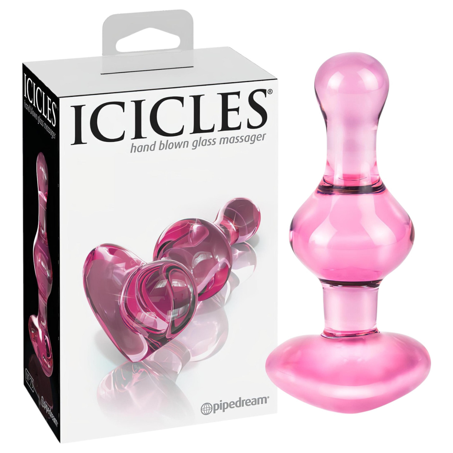 Icicles No. 75 - analplugg hjärtformad - glas - rosa