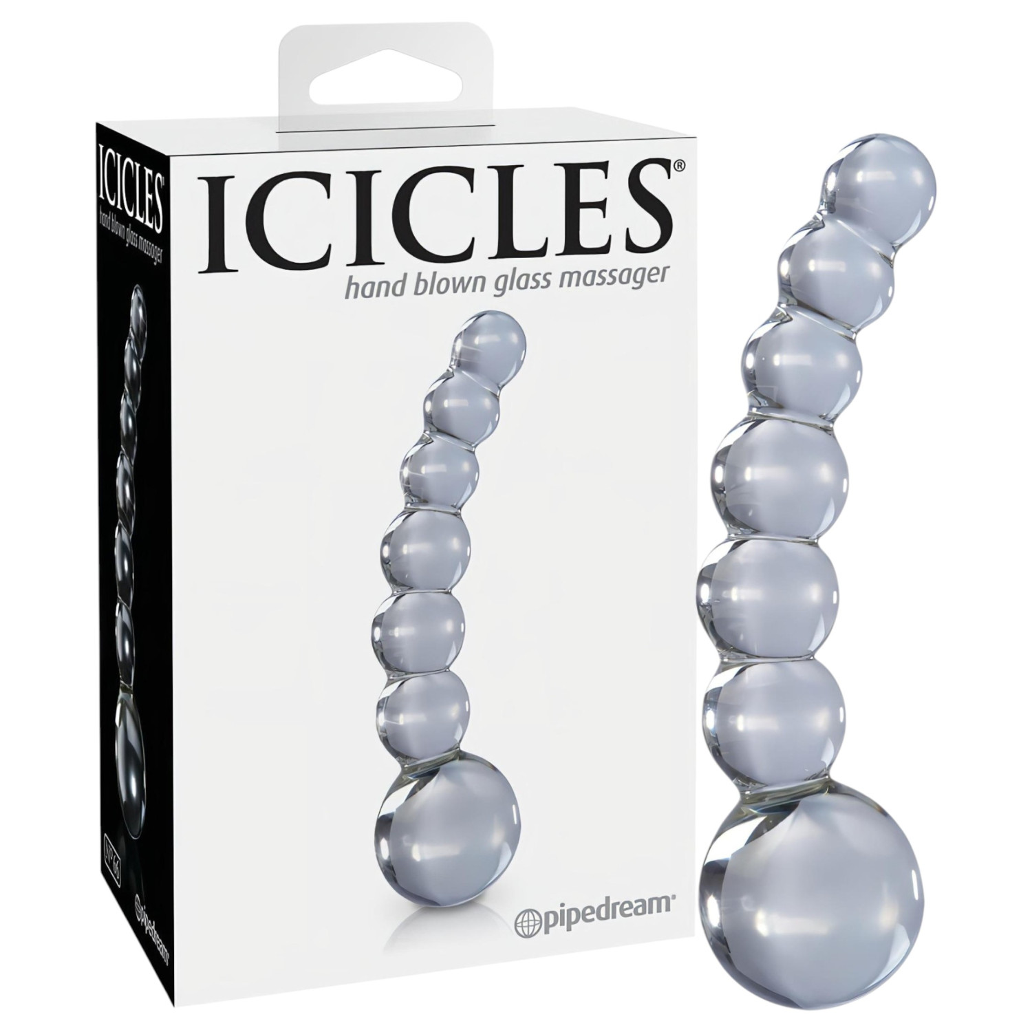Icicles No. 66 - glasdildo böjd med kulor - transparent