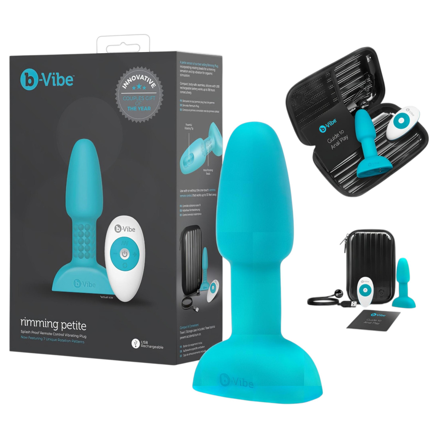 b-Vibe Rimming - roterande kulor analvibrator - turkos